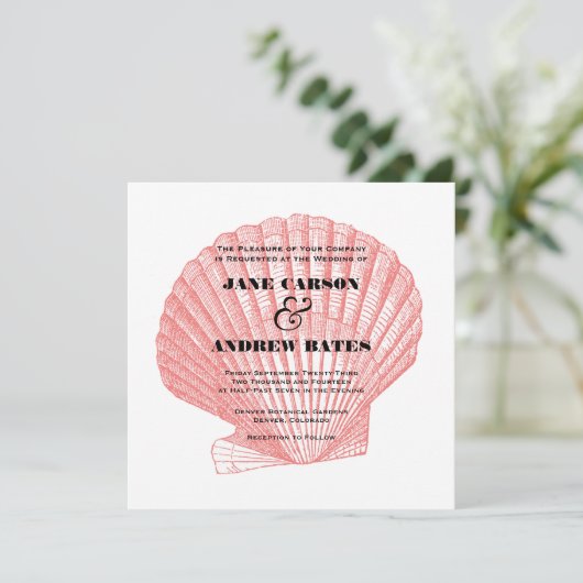 Coral Shell Invitation Kaart (Staand voorkant)