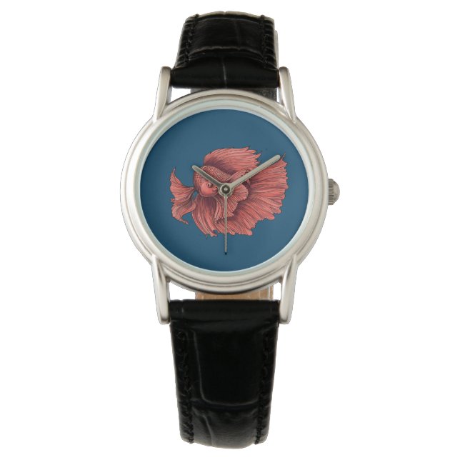 Coral Siamese gevechten Horloge (Voorkant)