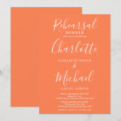 Coral Signature Script Rehearsal Dinner Kaart (Voorkant / Achterkant)