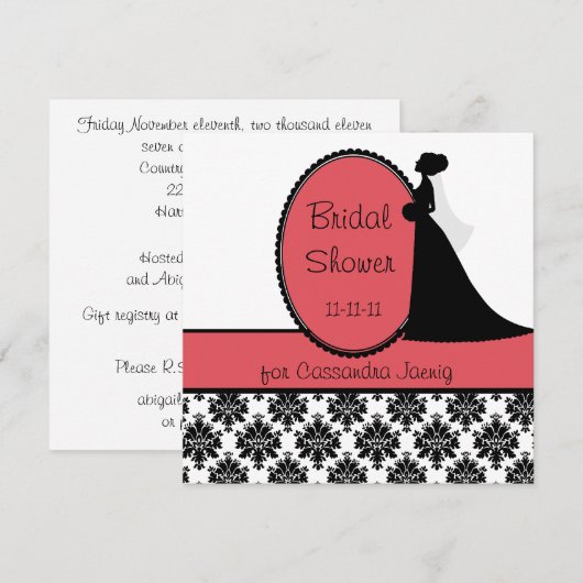 Coral Silhouette Bride Bridal Shower Kaart (Voorkant / Achterkant)