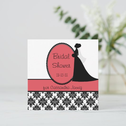 Coral Silhouette Bride Bridal Shower Kaart (Staand voorkant)
