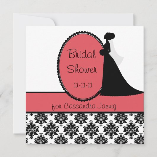 Coral Silhouette Bride Bridal Shower Kaart (Voorkant)