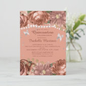 Coral Silver Butterflies Quinceañera Kaart (Staand voorkant)