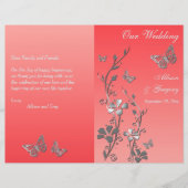 Coral Silver Butterfly Floral Wedding Programme 2 (Voorkant)