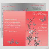 Coral Silver Butterfly Floral Wedding Programme 2 (Voorkant / Achterkant)