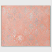 Coral Silver Peach Damask Antonietta Versaille Cadeaupapier (Vlak)