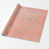 Coral Silver Peach Damask Antonietta Versaille Cadeaupapier (Uitgerold)