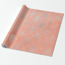 Coral Silver Peach Damask Antonietta Versaille Cadeaupapier