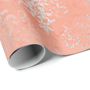 Coral Silver Peach Damask Antonietta Versaille Cadeaupapier