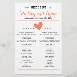 Coral Simple Heart Wedding Program