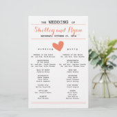 Coral Simple Heart Wedding Program (Staand voorkant)