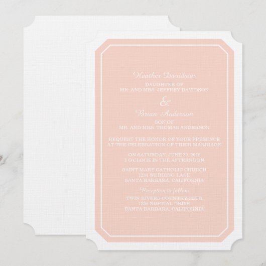 Coral Simply Elegant Wedding Invite Kaart (Voorkant / Achterkant)