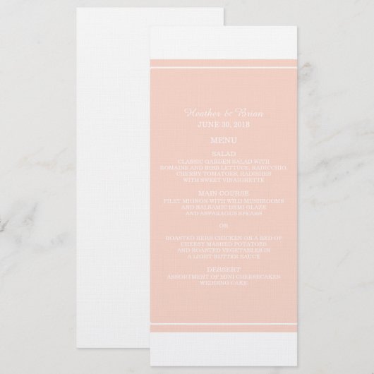 Coral Simply Elegant Wedding Menu (Voorkant / Achterkant)
