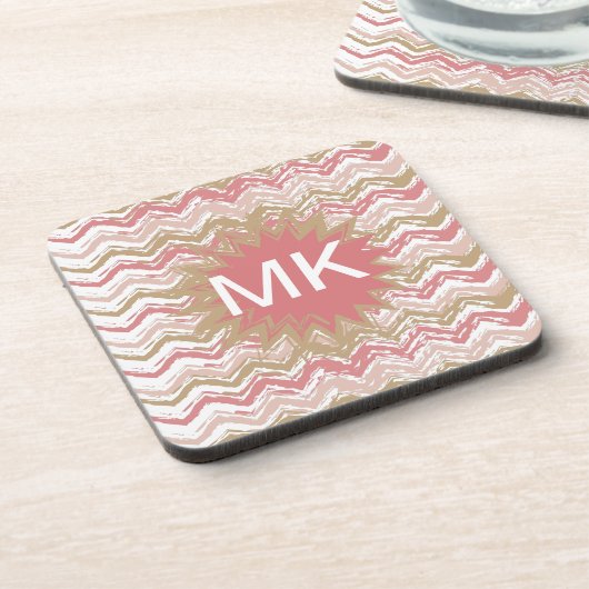 Coral Spice Scribble ZigZag Chevron Pattern Drankjes Onderzetter (Linkerzijde)