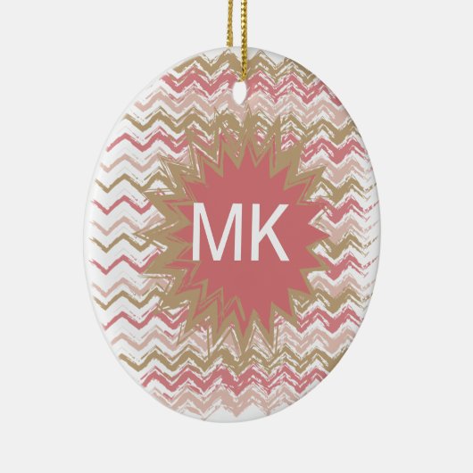 Coral Spice Scribble ZigZag Chevron Pattern Keramisch Ornament (Rechts)