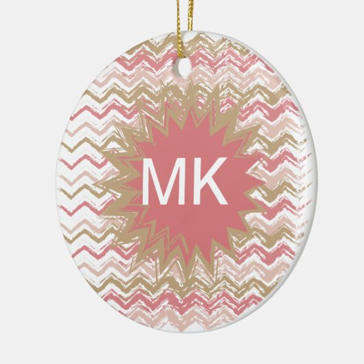 Coral Spice Scribble ZigZag Chevron Pattern Keramisch Ornament (Links)