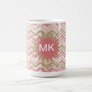Coral Spice Scribble ZigZag Chevron Pattern Koffiemok