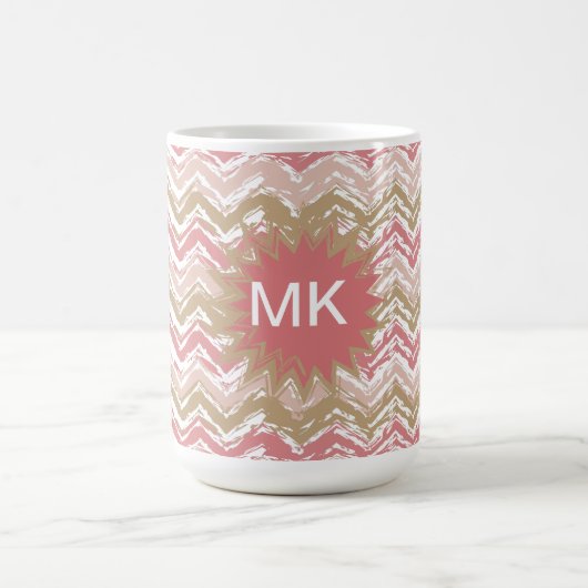Coral Spice Scribble ZigZag Chevron Pattern Koffiemok (Center)