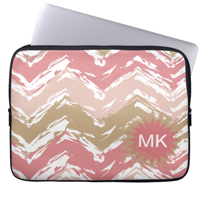 Coral Spice Scribble ZigZag Chevron Pattern Laptop Sleeve (Voorkant)