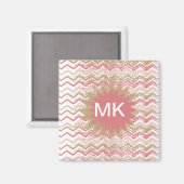 Coral Spice Scribble ZigZag Chevron Pattern Magneet (Voorkant / Achterkant)