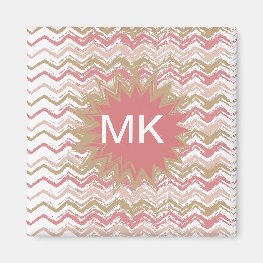 Coral Spice Scribble ZigZag Chevron Pattern Magneet (Voorkant)