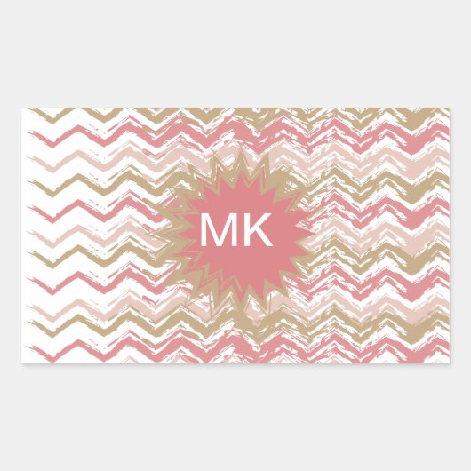 Coral Spice Scribble ZigZag Chevron Pattern Rechthoekige Sticker (Voorkant)
