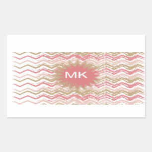 Coral Spice Scribble ZigZag Chevron Pattern Rechthoekige Sticker