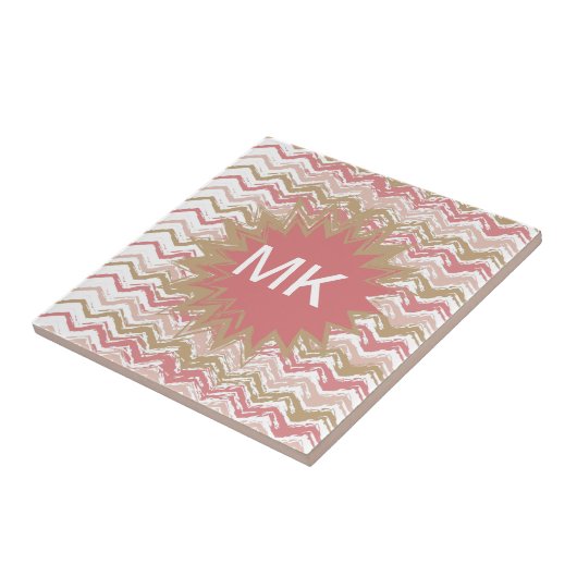 Coral Spice Scribble ZigZag Chevron Pattern Tegeltje (Zijkant)