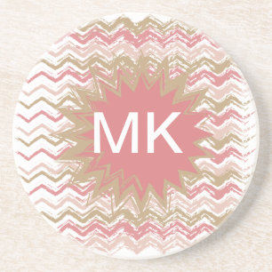 Coral Spice Scribble ZigZag Chevron Pattern Zandsteen Onderzetter