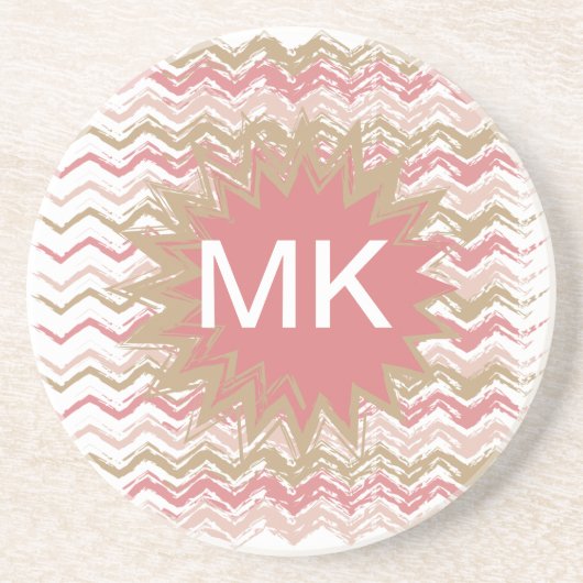 Coral Spice Scribble ZigZag Chevron Pattern Zandsteen Onderzetter (Voorkant)