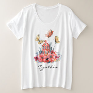 Coral Sprookjeshuis Bloemen & Vlinders Grote Maat T-shirt