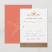 Coral Starfish Burlap Beach Wedding RSVP-kaarten RSVP Kaartje (Voorkant / Achterkant)