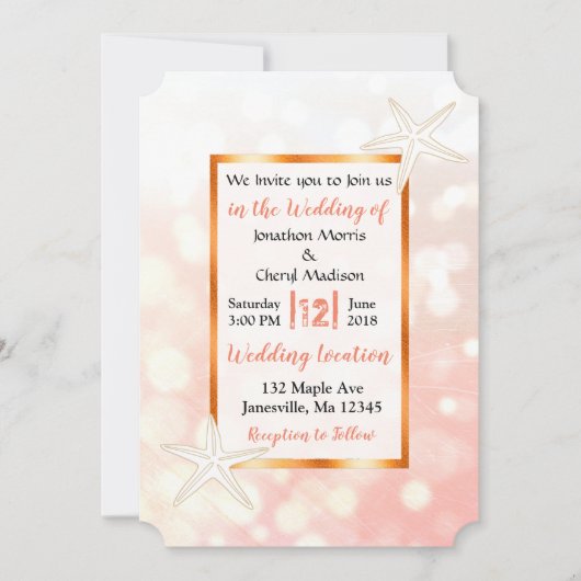 Coral Starfish Tropical Wedding Uitnodigingen (Voorkant)
