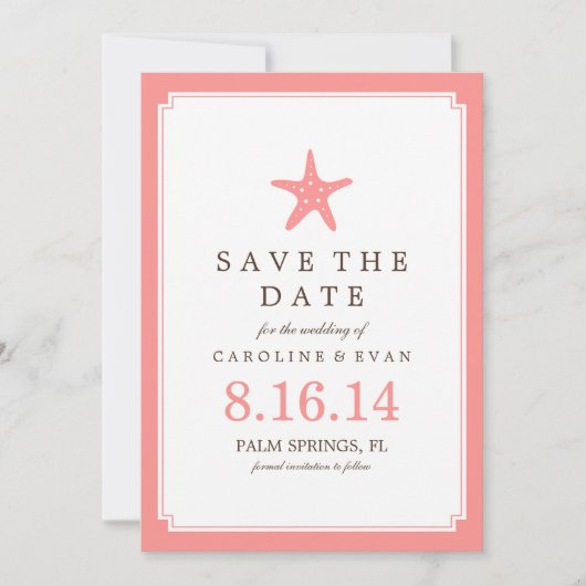 Coral Starfish Wedding Save the Date (Voorkant)
