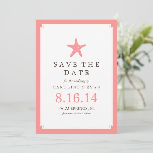 Coral Starfish Wedding Save the Date (Staand voorkant)