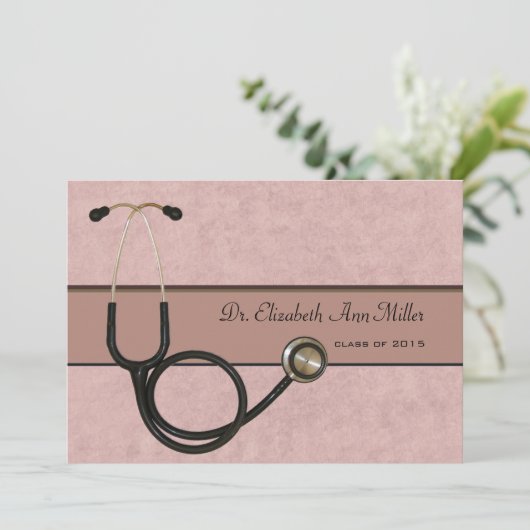 Coral Stethoscoop - uitnodiging van de GraduPartij (Staand voorkant)
