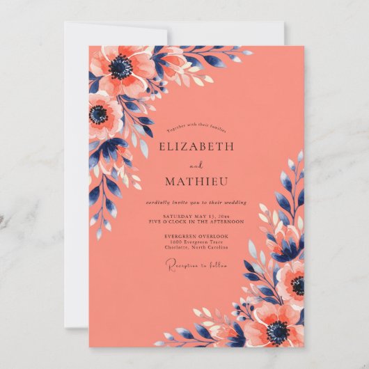 Coral Striking Summer Wedding Kaart (Voorkant)