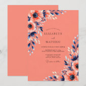 Coral Striking Summer Wedding Kaart (Voorkant / Achterkant)