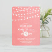 Coral String Lights Baby shower Invitation Kaart (Staand voorkant)