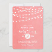 Coral String Lights Baby shower Invitation Kaart (Voorkant)