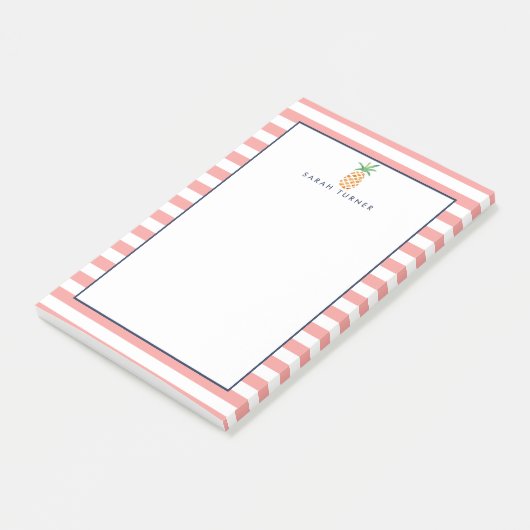 Coral Stripe anananas, gepersonaliseerd Post-it® Notes (Schuin)
