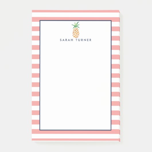 Coral Stripe anananas, gepersonaliseerd Post-it® Notes (Voorkant)
