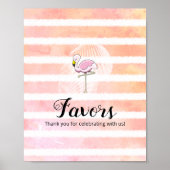 Coral Stripe Flamingo Baby Shower Favoren Poster (Voorkant)
