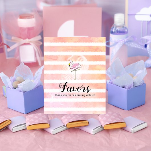 Coral Stripe Flamingo Baby Shower Favoren Poster