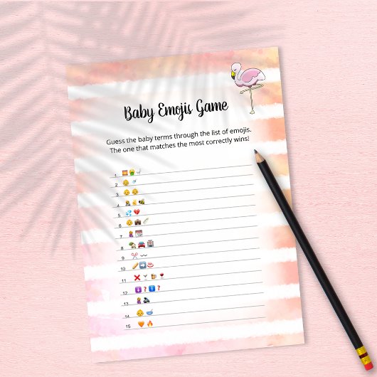 Coral Striped Flamingo Baby Emojis Game Kaart