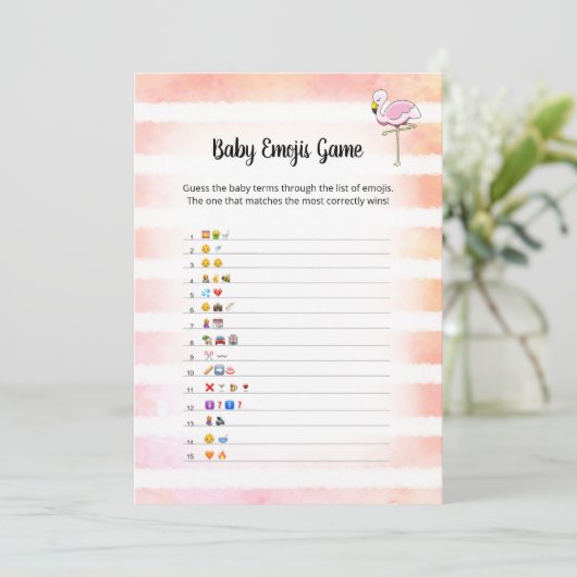 Coral Striped Flamingo Baby Emojis Game Kaart (Staand voorkant)