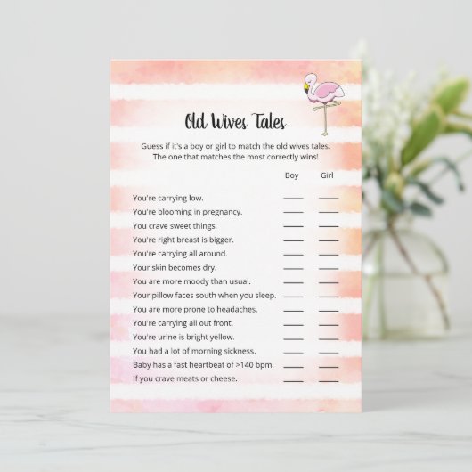 Coral Striped Flamingo Old Wives Tales Shower Kaar Kaart (Staand voorkant)