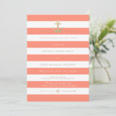 Coral Striped Nautical Rehearsal Dinner Invite Kaart (Staand voorkant)