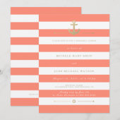 Coral Striped Nautical Rehearsal Dinner Invite Kaart (Voorkant / Achterkant)