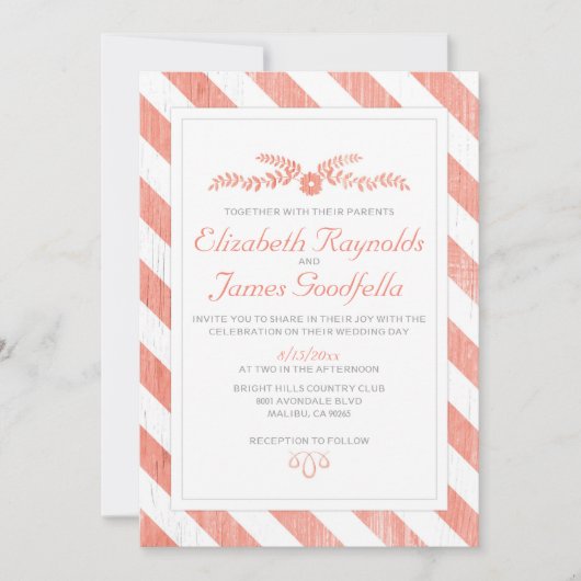 Coral Stripes Wedding Invitations Kaart (Voorkant)
